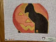 New Hand Painted Needlepoint canvas- Halloween & Black Cat & Pumpkin