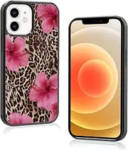 Axulimin Cute Pink Hibiscus Flowers Leopard Cheetah Print Aesthetic Phone Case for iPhone 12 & iPhone 12 Pro Case for Women Girls -6.1Inch