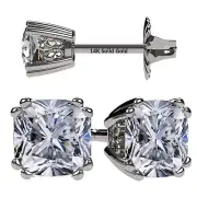 Cushion Cut Cubic Zirconia Stud Earrings 14K Gold Post & Sterling Silver
