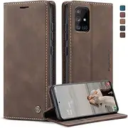 Cracedily for Samsung Galaxy A51 Case, Flip Wallet Leather Case with Card Holder Magnetic Closure Shockproof Kickstand Protective Phone Cases Cover for Samsung A51,Coffee