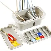 martol Multi-Use Paint Brush Basin with Brushes Holder,Washer,Trays,Palette Box-Artist Cleaner Cup for Watercolor Oil Acrylic Gouache Painting with Lid