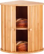 Bamboo Bread Box for Kitchen Countertop Farmhouse Corner Bread Box 2 Layer Brea