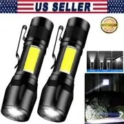 2× Tactical LED Flashlight USB Rechargeable 3 Modes Light Zoomable Lamp Torch US