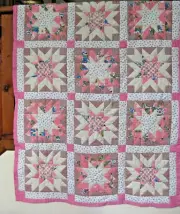 Handmade Patchwork Cotton Candy Stars Quilt, 47" x 60", One of a Kind