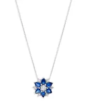Bloomingdale's Fine Collection Sapphire & Diamond Flower Pendant Necklace in 14K White Gold, 16