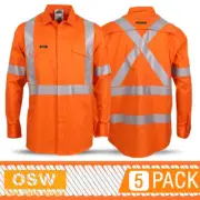 5 x Hi Vis Mens Vented AirFlow Segmented Taped Coolight "X" Back NSW Rail Shirts