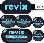 REVIX Ice Packs for Injuries Reusable, 5-Piece Set Hot and Cold Gel Ice Pack for Joints, Muscle, Post-Workout Recovery, Adjustable and Flexible Cooling Pads for Knees, Back, Arms and Neck