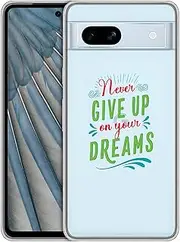 [GlamCase] Clear Case for Google Pixel 7A 5G, Google Pixel 7A 5G Clear Case - Never Give Up on your Dreams Quotes printed Durable Clear ShockProof Protective Back Phone Case/Cover for Pixel 7A 5G