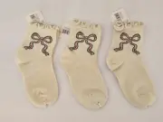 2025 Target Bullseye Girls Ivory w/Bow Print & Ruffle Ankle Socks Kids Sz 5-6.5