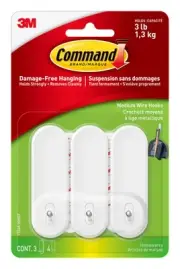 Medium Wire Hooks, Holds up to 3 lb, 3 Hooks, 4 Strips, Damage free Hanging W...