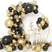 Black and Gold Balloons Garland Arch Kit, 133pcs Black Metallic Gold Confetti Latex Balloons Arch Kit for Graduation Birthday Wedding Decoration With Balloon Strip and Gold Ribbon