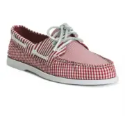 Sperry Top-Sider 3 Eye Leeward Casual Boat Shoes, Red Gingham, Men’s Size 8