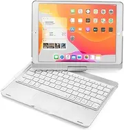 360° Rotation Keyboard Case for iPad 9th Gen 2021/ 8th Gen 2020/ 7th Gen 2019 10.2‘’/ iPad Air 10.5" 2019 / iPad Pro 10.5 2017, Touchpad Foldable Keyboard with 7-Colors Backlit -Silver