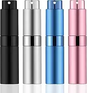KOIBITO 4PCS Perfume Atomizer Bottle(8ML), Mini Empty Cologne Spray Bottle, Refillable Liquid Mini Atomizer Sprayer for Cologne（Matte Black,Pink,Blue,Silver)