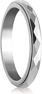 [DIVINA VITAE] Anxiety Ring Titanium Steel Fidget Spinner Ring Rhombus Pattern Spinner Ring Size 7-10 Wedding Ring for Women Men