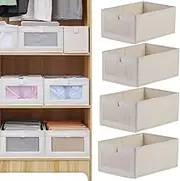Linen Storage Bins, 4 Pack Clothes Organizers and Storage, Drawer & Wardrobe Clothes Organizer, Foldable Cube Storage Boxes for Organizing Clothing Jeans, Books