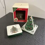 Spode Christmas Tree Coasters and Holder new in box