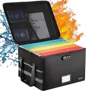 Fireproof Document Organizer Box with Lock & Water-Resistant Zipper, Black