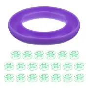 Silicone Bobbin Ring Holder and 20 Plastic Bobbins Set, Purple/Green