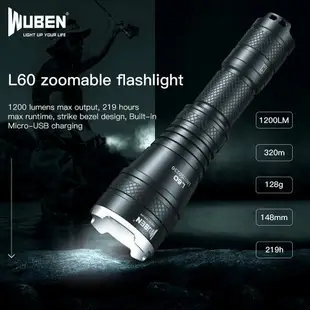 【錸特光電】WUBEN L60 1200流明 可變焦 戰術手電筒 標配18650 鋰電池 USB充電 CREE LED