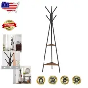 Hazelnut Brown Coat Hanger Stand with Hooks & Shelves - Minimalist Design