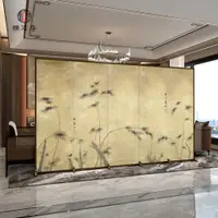 在飛比找ETMall東森購物網優惠-新中式實木竹子屏風隔斷折疊客廳入戶酒店書房遮擋移動油畫布折屏