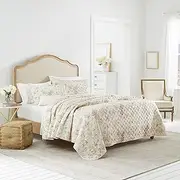 [Laura Ashley] King Quilt Set, Reversible Cotton Bedding with Matching Shams, Lightweight Home Decor for All Seasons (Breezy Floral Pink/Green, King)