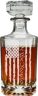 Whiskey Decanter with Airtight Glass Stopper American Flag Gift for Men 750ml