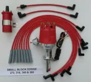 small cap DODGE 318 340 360 RED HEI Distributor + Spark Plug Wires + 45K COIL