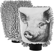 XYMZR Cute Pig Peek White Absorbent Microfiber Car Wash Mitt, Funny Cute Anime Scratch Free for Cars Cleaning, Home Cleaning Mitts, 2 Pack, 10.24” L x 7.09” W