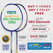 Voltric Lite 20i 5U + FELET TJ Power-Control 4U Badminton Racket - BUY 1 FREE 1