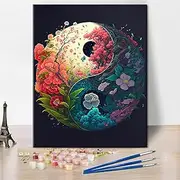 TISHIRON Paint by Numbers for Adults Beginner - Yin Yang Flowers Kit, Romantic Beautiful Home Wall Decoration, 40x50cm