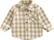 [Balaflyie] Kids Casual Brushed Flannel Shacket Long Sleeve Button Down Plaid Shirt Tops Toddler Cute Jackets