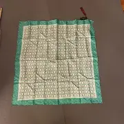 Davidoff Scarf Aqua Green & Gray Silk Twill Square Hand Rolled Edges