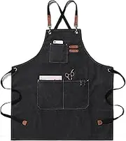 KEEN Home Adjustable Bib Apron - Cooking Kitchen Cotton Canvas Aprons with 3 Larege Pockets - Water Oil Stain Resistant Cross Back Tool Apron Denim for Men Women Chef