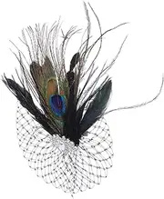 [COMPUKAS] Feathered Vintage Hair Clip with Mesh Netting for Weddings Carnival Parties Themed Events Comfortable Secure Fit Retro Headpiece for Women