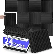 24 Pack Acoustic Foam Panels, 2.5 X 30 X 30cm /1" X 12" X 12" Sound Proof Foam for Walls, Sound Absorbing Panels Wedge Foam, High Density Fireproof Sound Proofing Panel for Recording Studio, Offices