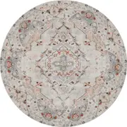 Royal Ivory Blush Distressed Washable Round Rug