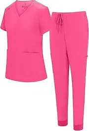 [Natural Uniforms] Womens Essential Cool Stretch Jogger Scrub Set with Regular and Petite Sizes