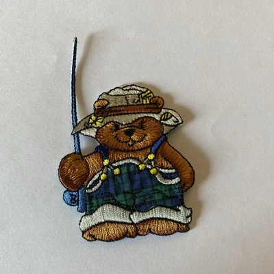 Fishing Cat? Bear? Iron On Patch’s Plaid 2.5” X 3.5” Tall Including Pole