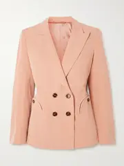 [BLAZÉ Milano] BLAZÉ Milano - Flica Charmer Double-breasted Silk And Linen-blend Blazer - Pink - 0 0 Pink