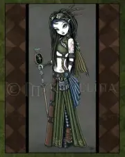 Steampunk Fairy Wall Art Aviatrix Green Signed PRINT Faerie Cloud Myka Jelina