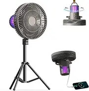 Cywaai Portable Camping Fan, Portable Fan with Stand, Ceiling Tent Fan with Hook, 3 Wind Adjustments for Indoor and Outdoor Hiking, Car, Office (8000mAh)