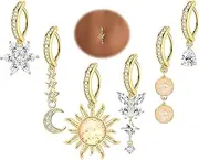 [Kakonia] 6 Pcs 14G Clicker Belly Button Ring for Women 316L Surgical Steel Butterfly Moon Star CZ Opal Dangle Belly Button Rings Simple Reverse Navel Rings Body Belly Piercing Jewelry