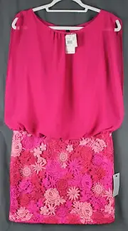 Hot Pink Aidan by Aidan Mattox Mini Dress, US Size 4, NWT, Embroidered, Blouson