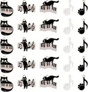 SUNNYCLUE 30PCS 5 Style Cat Charm Bulk Black Cat Charms Bulk Music Note Music Instruments Piano Mini Cat Cartoon Paws Pets Alloy Charms for jewellery Making Charms Earrings Necklace Bracelet DIY Craft, Alloy, Enamel