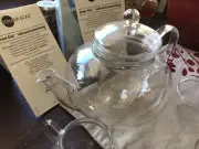 Vintage JENAER GLAS Clear Teapot set Lid and Infuser Strainer From Germany