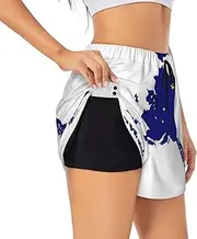 [GaxfjRu] Alaska State Flag Map Print Women's Running Shorts High Waisted Running Shorts Pocket Sporty Gym Elastic Short, Black, XXL