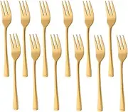 Buyer Star 12 Pieces Cake Forks, Gold Dessert Forks Stainless Steel Mini Tea Pastry Fork Set for Fruit Salad Appetizer, Dishwasher Safe