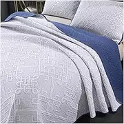 Blue Cotton Quilt Set Queen King Size Ultra Soft Embroidered 3 Pieces Bedding with 2 Pillowcase Lightweight Coverlet Bedspread for All Season(270x234cm+51x71cm x2)
